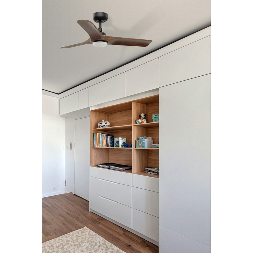 FARO 33806WT-1TW - LED Zatemnitveni stropni ventilator HEYWOOD S LED/10W/230V 2700/4000/6000K les/črna pr. 90 cm Wi-Fi Tuya + Daljinski upravljalnik