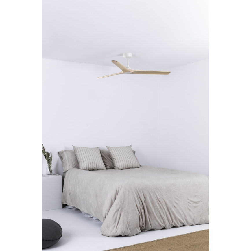 FARO 33810WT - Stropni ventilator HEYWOOD L les/bela premer 132 cm Wi-Fi Tuya + daljinski upravljalnik