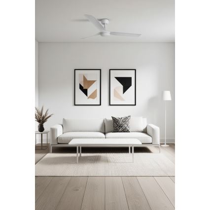 FARO 33814WT - Stropni ventilator PUNT M bela pr. 132 cm Wi-Fi Tuya + Daljinski upravljalnik