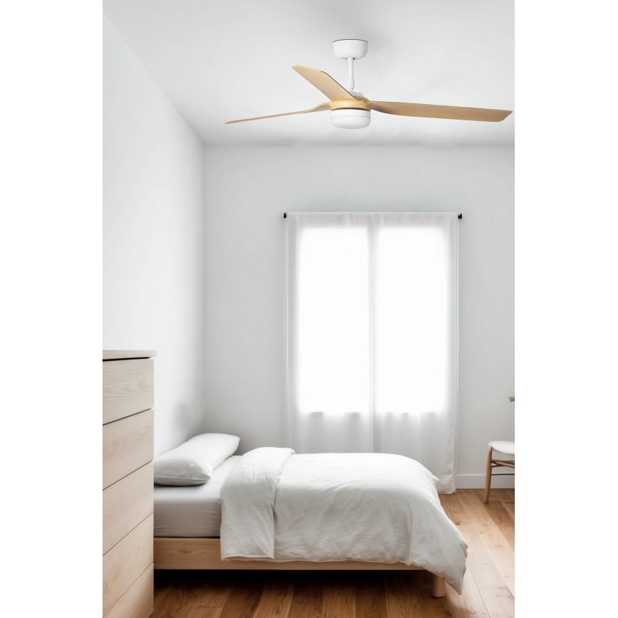FARO 33816WT-20 - LED stropni ventilator s funkcijo zatemnitve PUNT M LED/18W/230V rjava/bela premer 132 cm Wi-Fi Tuya + daljinski upravljalnik