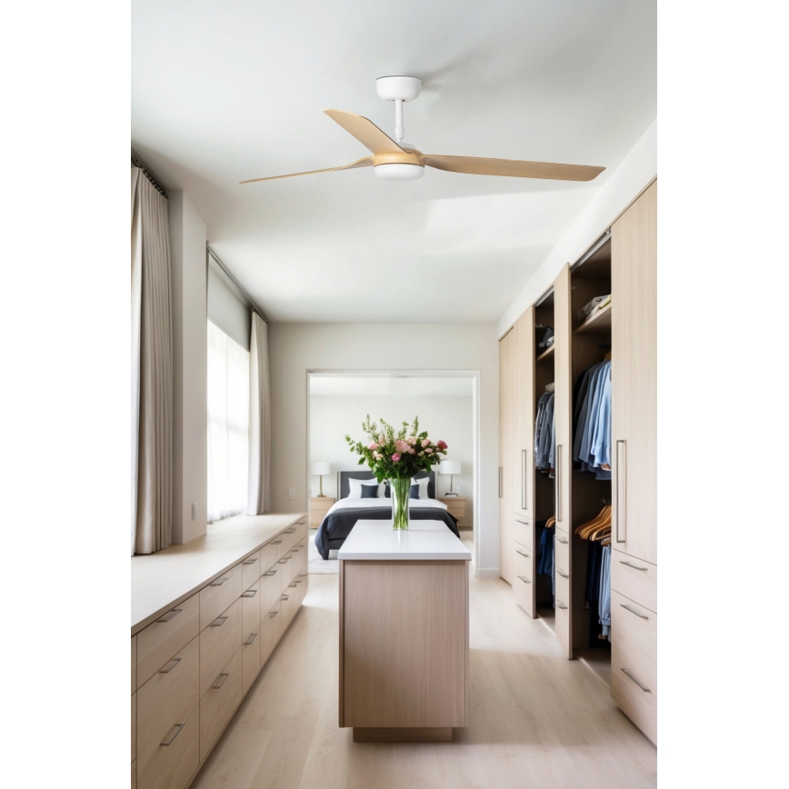 FARO 33816WT - Stropni ventilator PUNT M rjava/bela pr. 132 cm Wi-Fi Tuya + Daljinski upravljalnik