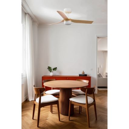 FARO 33821WT-1TW - LED Zatemnitveni stropni ventilator MINI PUNT S LED/10W/230V 2700/4000/6000K rjava/bela pr. 90 cm Wi-Fi Tuya + Daljinski upravljalnik