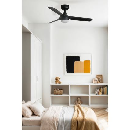 FARO 33822WT-1TW - LED Zatemnitveni stropni ventilator MINI PUNT S LED/10W/230V 2700/4000/6000K črna pr. 90 cm Wi-Fi Tuya + Daljinski upravljalnik