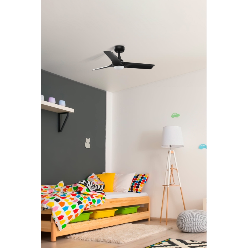 FARO 33825-1TW - zatemljiv LED stropni ventilator HEY S LED/10W/230V 2700/3000/4000K črna, premer 90 cm + daljinski upravljalnik
