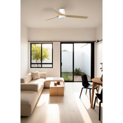 FARO 33829WT1S - LED zatemljiv stropni ventilator PUNT TUB M LED/18 W/230 V 2700/3000/4000 K, premer 132 cm, bež/bela, Wi-Fi Tuya + daljinski upravljalnik