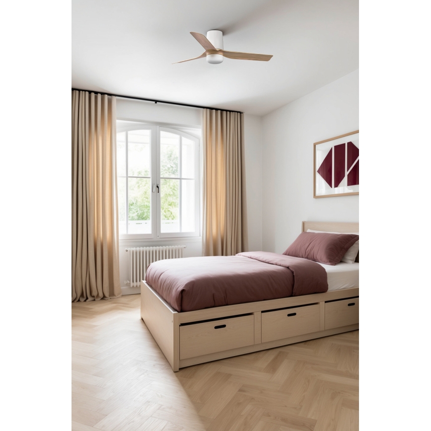 FARO 33833WT-1TW - LED Zatemnitveni stropni ventilator MINI PUNT TUB S LED/10W/230V 2700/4000/6000K rjava/bela pr. 90 cm Wi-Fi Tuya + Daljinski upravljalnik