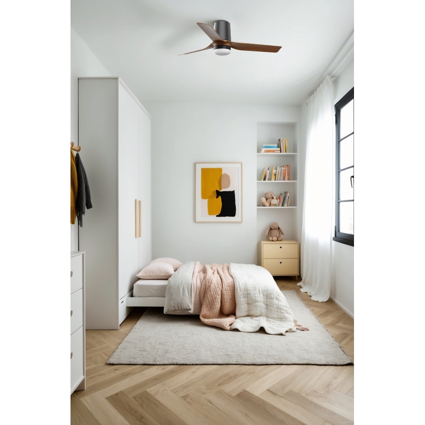 FARO 33835-1TW - LED Zatemnitveni stropni ventilator MINI PUNT TUB S LED/10W/230V 2700/4000/6000K pr. 90 cm rjava/črna + Daljinski upravljalnik