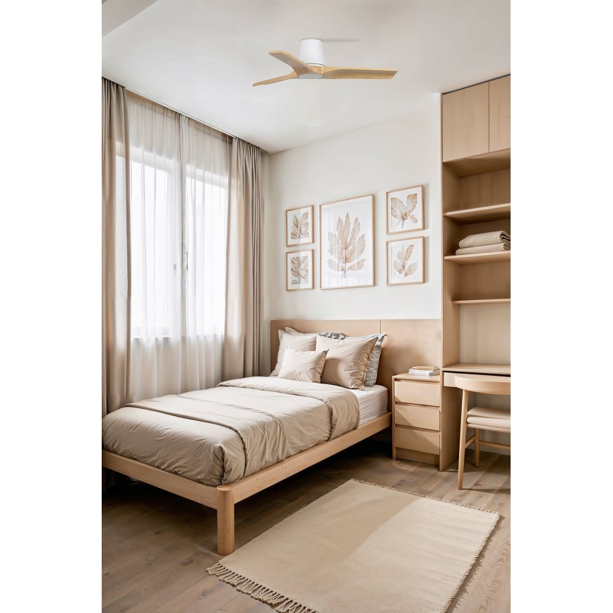 FARO 33836WT - Stropni ventilator HEYWOOD TUB S borovcev/bela premer 90 cm Wi-Fi Tuya + daljinski upravljalnik