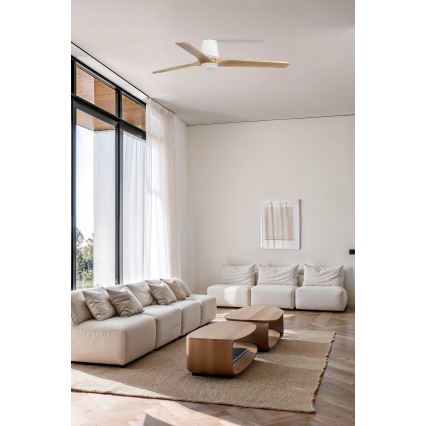 FARO 33838WT-1TW - LED zatemljiv stropni ventilator HEYWOOD TUB L LED/10W/230V 2700/3000/4000K borovica/bela premer 132 cm Wi-Fi Tuya + daljinski upravljalnik
