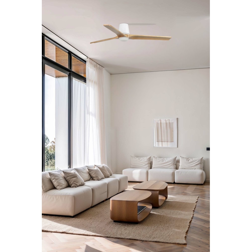 FARO 33838WT-1TW - LED zatemljiv stropni ventilator HEYWOOD TUB L LED/10W/230V 2700/3000/4000K borovica/bela premer 132 cm Wi-Fi Tuya + daljinski upravljalnik