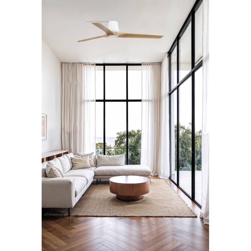 FARO 33838WT - Stropni ventilator HEYWOOD TUB L bor/bela pr. 132 cm Wi-Fi Tuya + Daljinski upravljalnik