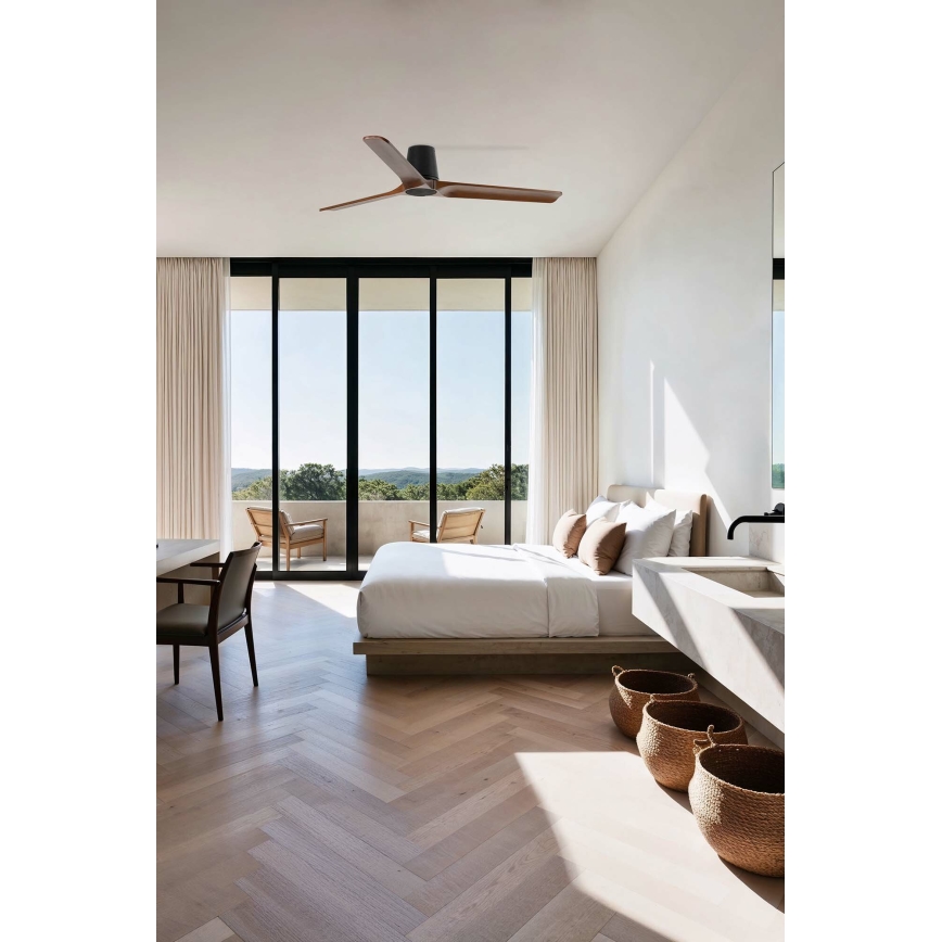 FARO 33839 - Stropni ventilator HEYWOOD TUB L borovica/črna premer 132 cm + daljinski upravljalnik