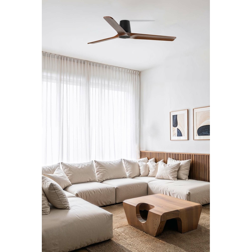 FARO 33839WT - Stropni ventilator HEYWOOD TUB L borovca/črna premer 132 cm Wi-Fi Tuya + daljinski upravljalnik