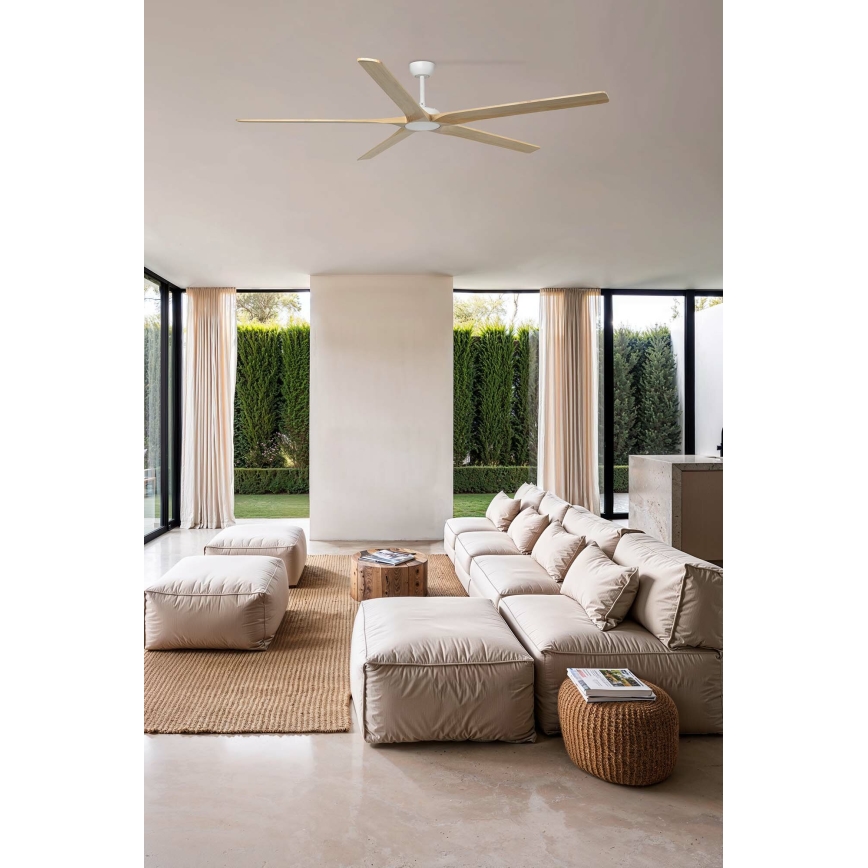 FARO 34191WT - Stropni ventilator BIGWOOD XL bor/bela pr. 200 cm Wi-Fi Tuya + Daljinski upravljalnik