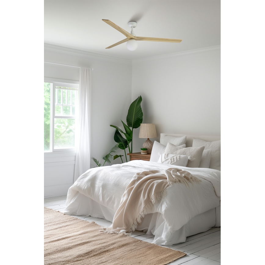 FARO 34279-11L - Stropni ventilator KLIM L 1xE27/15W/230V les/bela pr. 150 cm + Daljinski upravljalnik