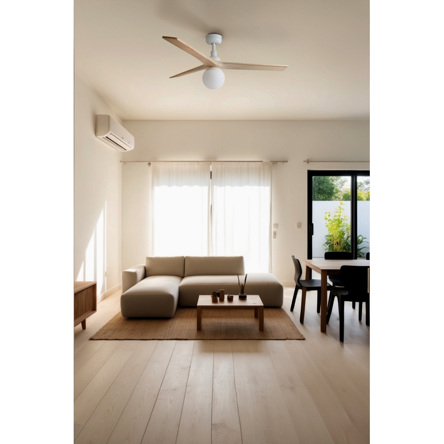 FARO 34280-11L - Stropni ventilator KLIM M 1xE27/15W/230V les/bela pr. 125 cm + Daljinski upravljalnik