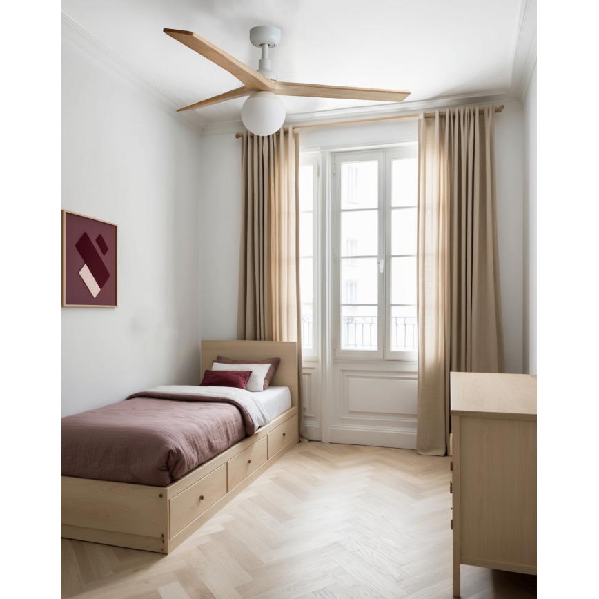 FARO 34280WT-11L - Stropni ventilator KLIM M 1xE27/15W/230V les/bela pr. 125 cm Wi-Fi Tuya + Daljinski upravljalnik