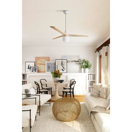 FARO 34280WT-11L - Stropni ventilator KLIM M 1xE27/15W/230V les/bela pr. 125 cm Wi-Fi Tuya + Daljinski upravljalnik