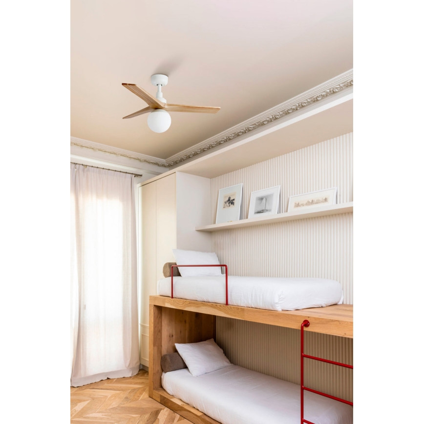 FARO 34281-11L - Stropni ventilator KLIM S 1xE27/15W/230V les/bela pr. 92,5 cm + Daljinski upravljalnik