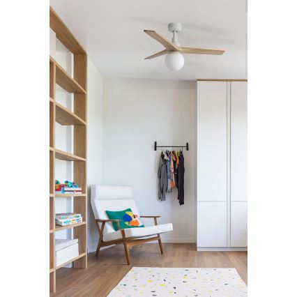 FARO 34281WT-11L - Stropni ventilator KLIM S 1xE27/15W/230V les/bela pr. 92,5 cm Wi-Fi Tuya + Daljinski upravljalnik