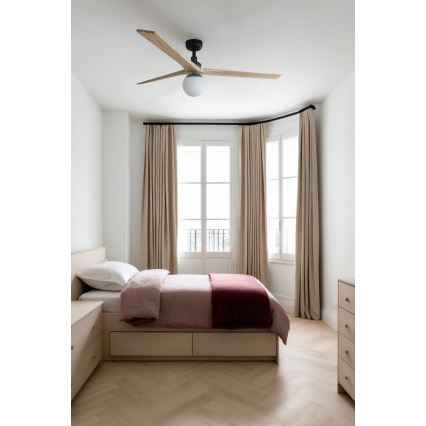 FARO 34282WT-11L - Stropni ventilator KLIM L 1xE27/15W/230V borovica/črna premer 150 cm Wi-Fi Tuya + daljinski upravljalnik