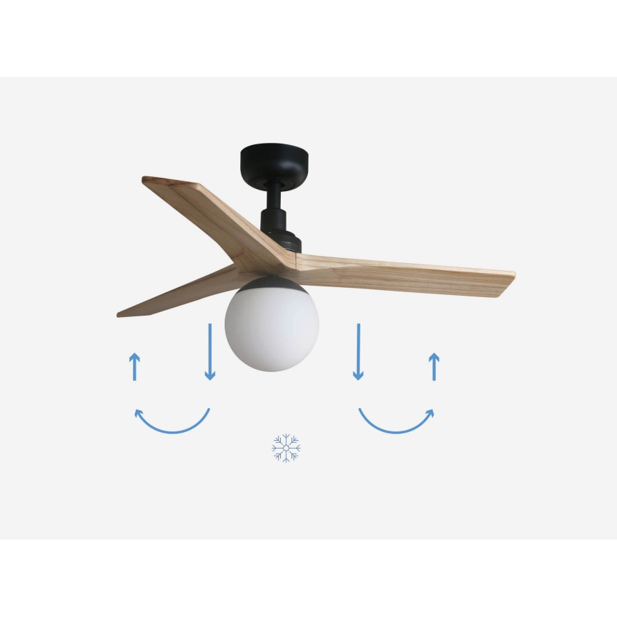 FARO 34284-11L - Stropni ventilator KLIM S 1xE27/15W/230V les/črna pr. 92,5 cm + Daljinski upravljalnik