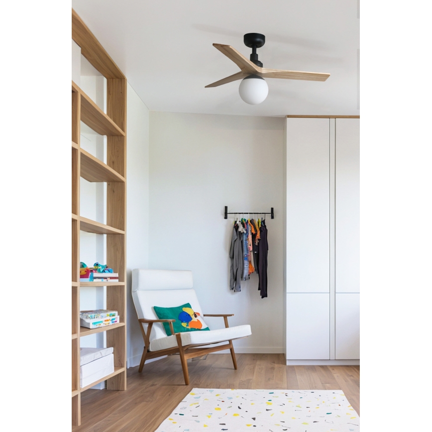 FARO 34284WT-11L - Stropni ventilator KLIM S 1xE27/15W/230V bor/črna pr. 92,5 cm Wi-Fi Tuya + Daljinski upravljalnik