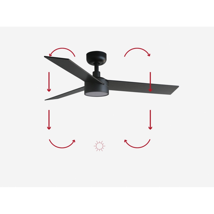 FARO 34296-1TW - Zatemljiv stropni ventilator RUDDER S z LED/18W/230V 2700/3000/4000K, premer 106 cm, črn + daljinski upravljalnik