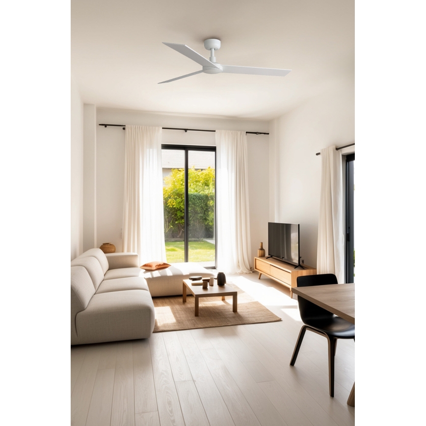 FARO 34297WT - Stropni ventilator RUDDER L bela/bež pr. 132 cm Wi-Fi Tuya + Daljinski upravljalnik