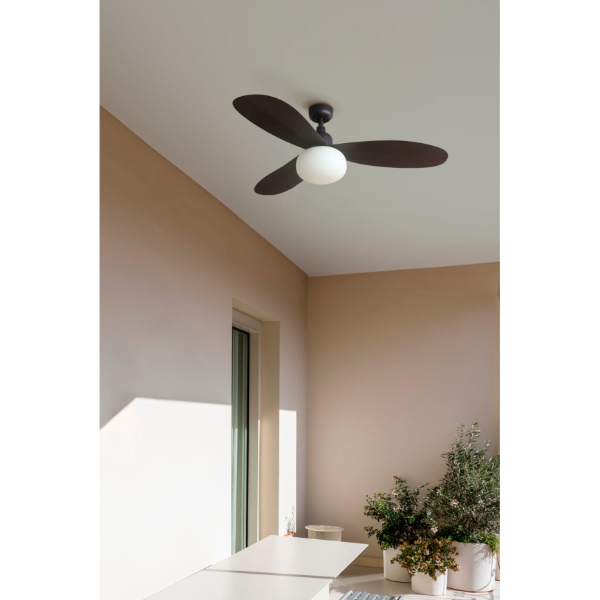 FARO 34301-11L - Stropni ventilator PALMA 1xE27/15W/230V rjava pr. 129 cm IP44 + Daljinski upravljalnik