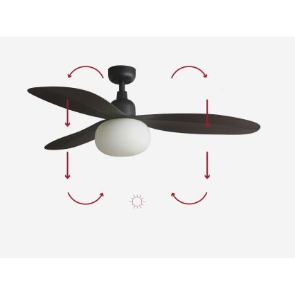 FARO 34301-11L - Stropni ventilator PALMA 1xE27/15W/230V rjava pr. 129 cm IP44 + Daljinski upravljalnik