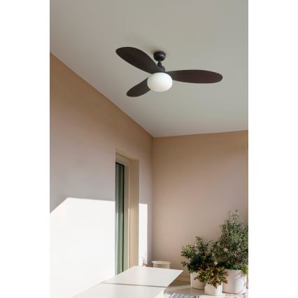 FARO 34301-11L - Stropni ventilator PALMA 1xE27/15W/230V rjava Ø 129 cm IP44 + daljinski upravljač