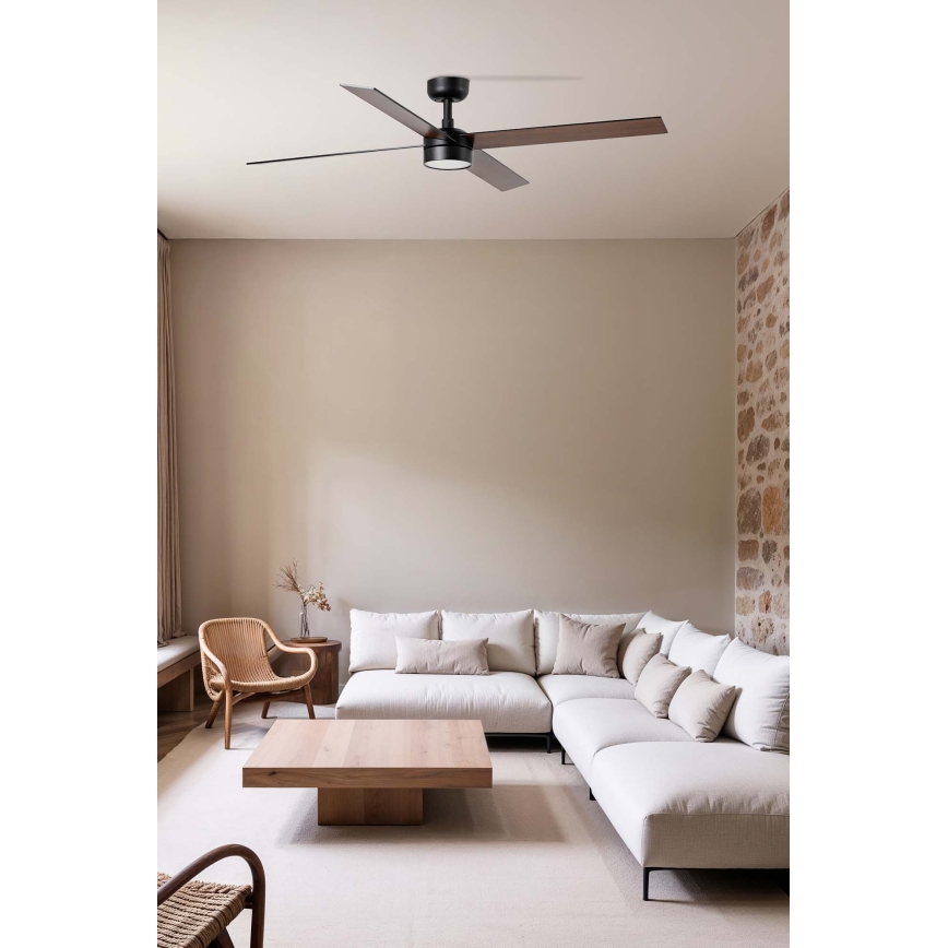 FARO 34356WT1S - LED stropni ventilator RUDDER L z možnostjo zatemnitve LED/18W/230V 2700/3000/4000K premer 132 cm rjava/črna Wi-Fi Tuya + daljinski upravljalnik