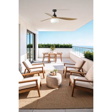 FARO 34360WT-11L - Stropni ventilator OUTWOOD L 1xE27/15W/230V rjava/črna pr. 150 cm Wi-Fi Tuya IP44 + Daljinski upravljalnik