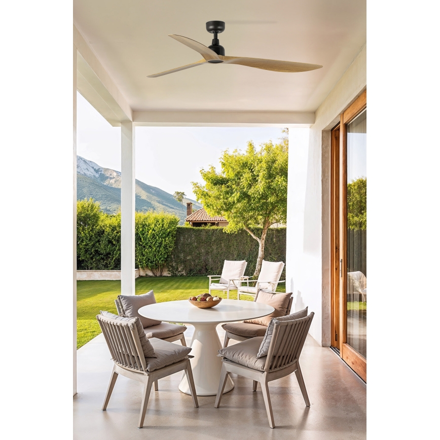 FARO 34360WT - Stropni ventilator OUTWOOD L rjava/črna pr. 150 cm Wi-Fi Tuya IP44 + Daljinski upravljalnik