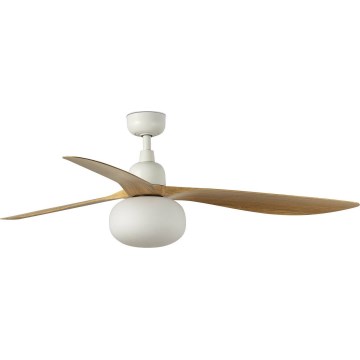 FARO 34361WT-11L - Stropni ventilator OUTWOOD L 1xE27/15W/230V rjava/bela pr. 150 cm Wi-Fi Tuya IP44 + Daljinski upravljalnik