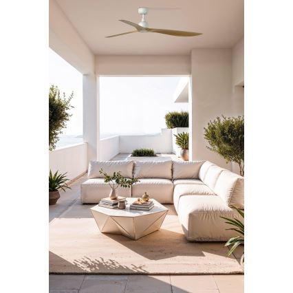 FARO 34361WT - Stropni ventilator OUTWOOD L rjava/bela pr. 150 cm Wi-Fi Tuya IP44 + Daljinski upravljalnik