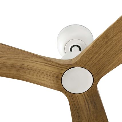 FARO 34361WT - Stropni ventilator OUTWOOD L rjava/bela pr. 150 cm Wi-Fi Tuya IP44 + Daljinski upravljalnik