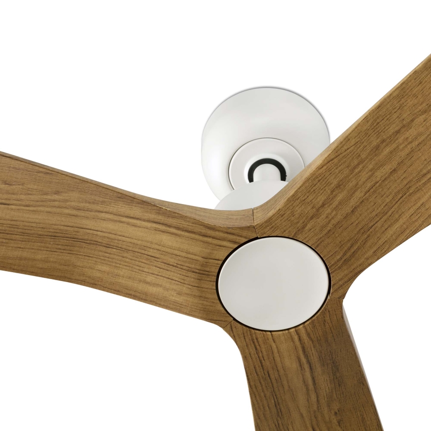 FARO 34361WT - Stropni ventilator OUTWOOD L rjava/bela pr. 150 cm Wi-Fi Tuya IP44 + Daljinski upravljalnik