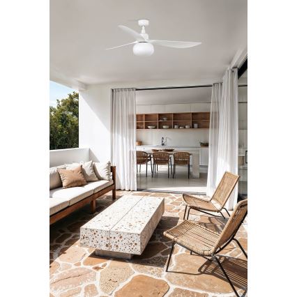 FARO 34363WT-11L - Stropni ventilator OUTWOOD L 1xE27/15W/230V bela pr. 150 cm Wi-Fi Tuya IP44 + Daljinski upravljalnik