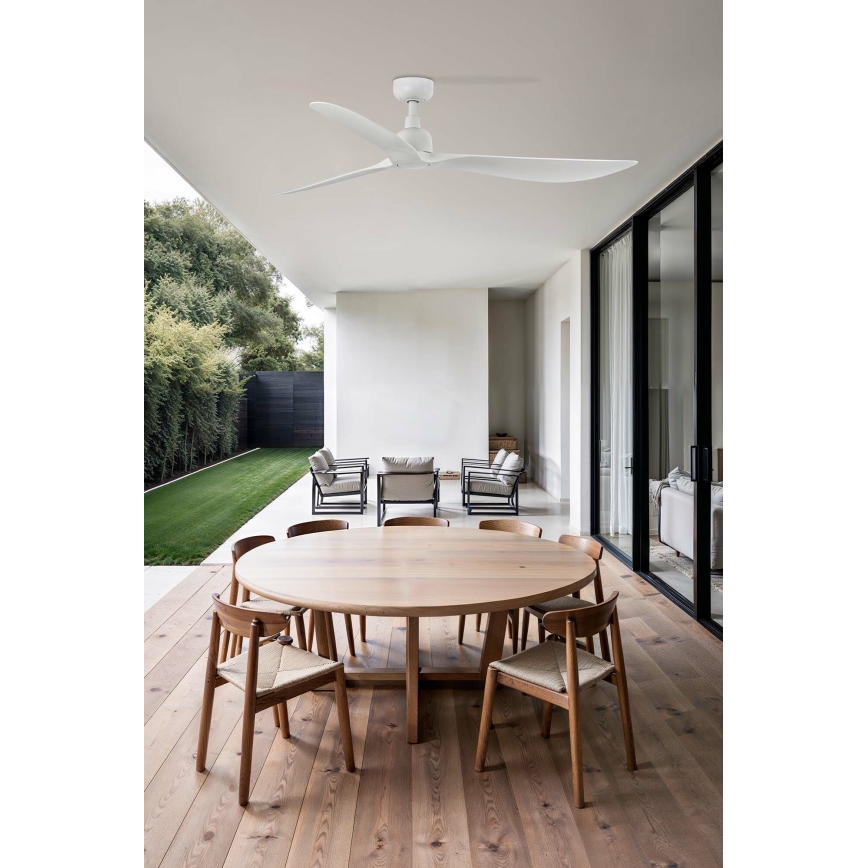 FARO 34363WT - Stropni ventilator OUTWOOD L bela pr. 150 cm Wi-Fi Tuya IP44 + Daljinski upravljalnik