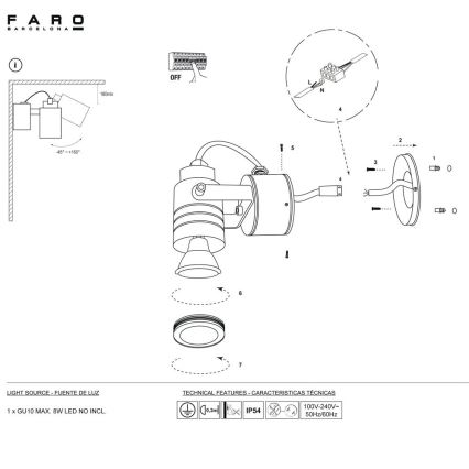 FARO 70260 - Zunanja stenska svetilka LIT 1xGU10/8W/230V IP54