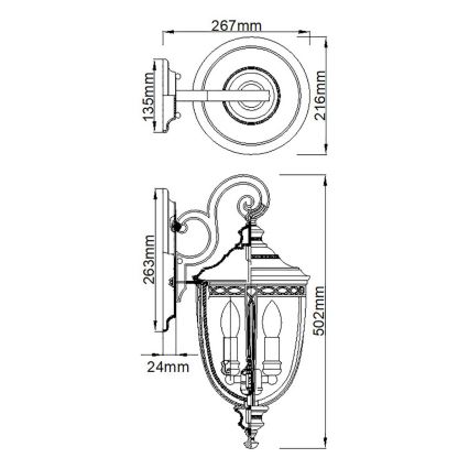 Feiss - Zunanja stenska svetilka ENGLISH BRIDLE 3xE14/60W/230V IP44