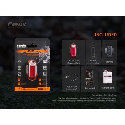 Fenix BC05RV20 - LED Baterijska kolesarska svetilka LED/USB IP66 15 lm 120 ur