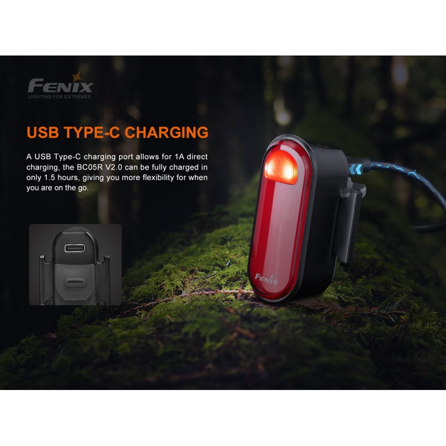 Fenix BC05RV20 - LED Baterijska kolesarska svetilka LED/USB IP66 15 lm 120 ur