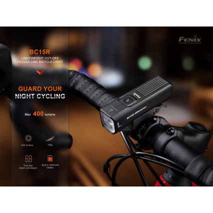 Fenix BC15R - LED Zatemnitvena polnilna luč za kolo LED/USB IP66 400 sijajni 31,5 h 2600 mAh