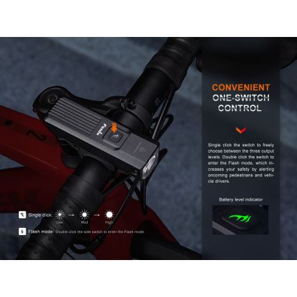 Fenix BC15R - LED Zatemnitvena polnilna luč za kolo LED/USB IP66 400 sijajni 31,5 h 2600 mAh