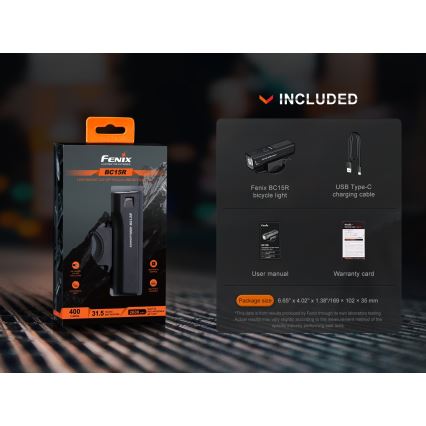 Fenix BC15R - LED Zatemnitvena polnilna luč za kolo LED/USB IP66 400 sijajni 31,5 h 2600 mAh