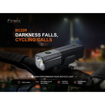 Fenix BC22R - LED zatemnjevalna polnilna kolesarska svetilka LED/USB 3400 mAh IP66 1400 lm 41 h črna