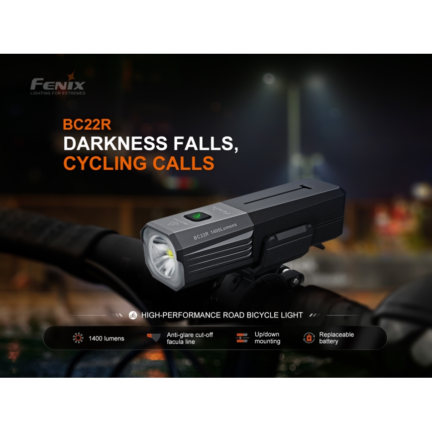 Fenix BC22R - LED zatemnjevalna polnilna kolesarska svetilka LED/USB 3400 mAh IP66 1400 lm 41 h črna